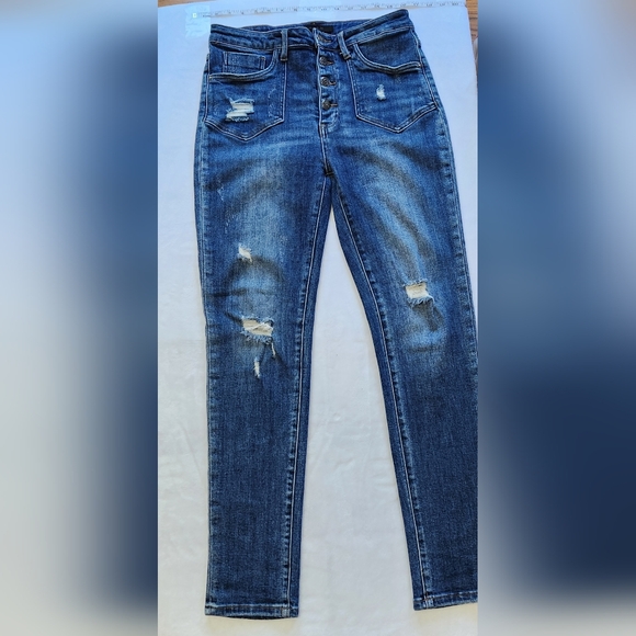 Risen Jeans Denim - RISEN SKINNY Button Fly Distressed Denim Jeans